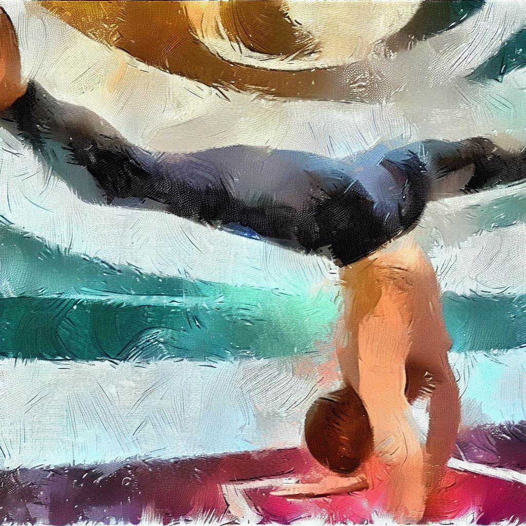 A person doing a somersault on a gymnastics mat - Oil painting style