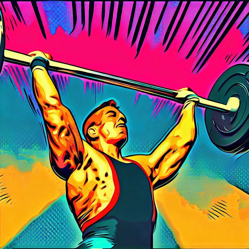 A man lifting a barbell overhead during an Olympic weightlifting competition - Pop art style