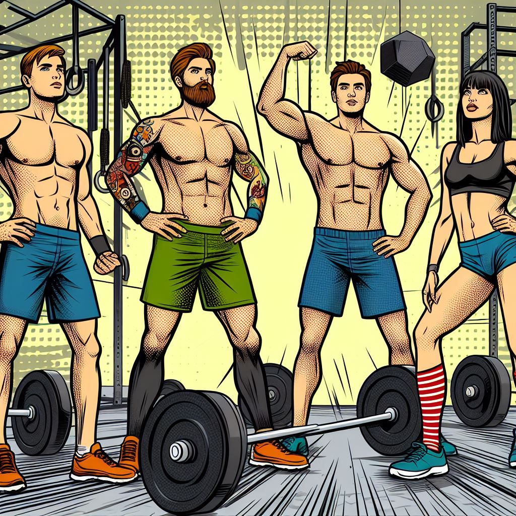 A group of friends doing CrossFit - Comic book style