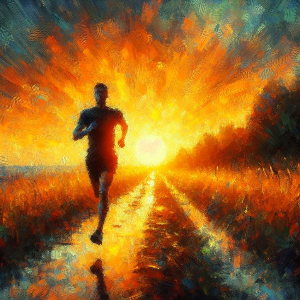 A runner at sunrise - Impressionism style