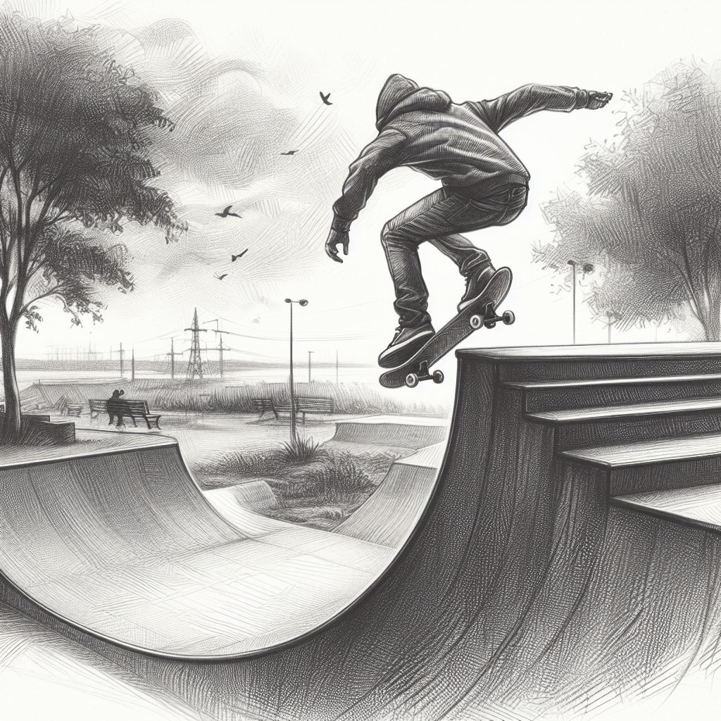 A skateboarder on a half-pipe - Pencil drawing style