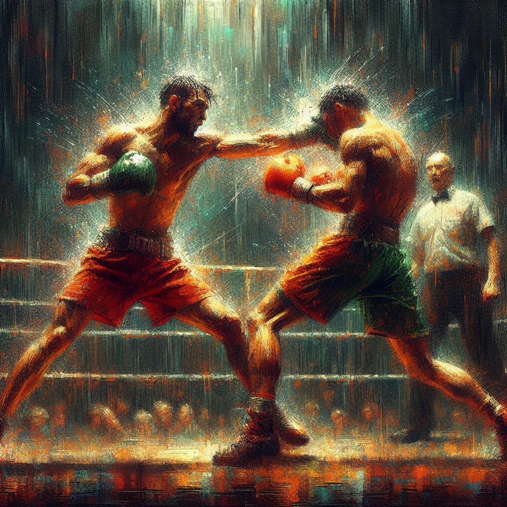 A boxer landing a powerful punch - Impressionism style