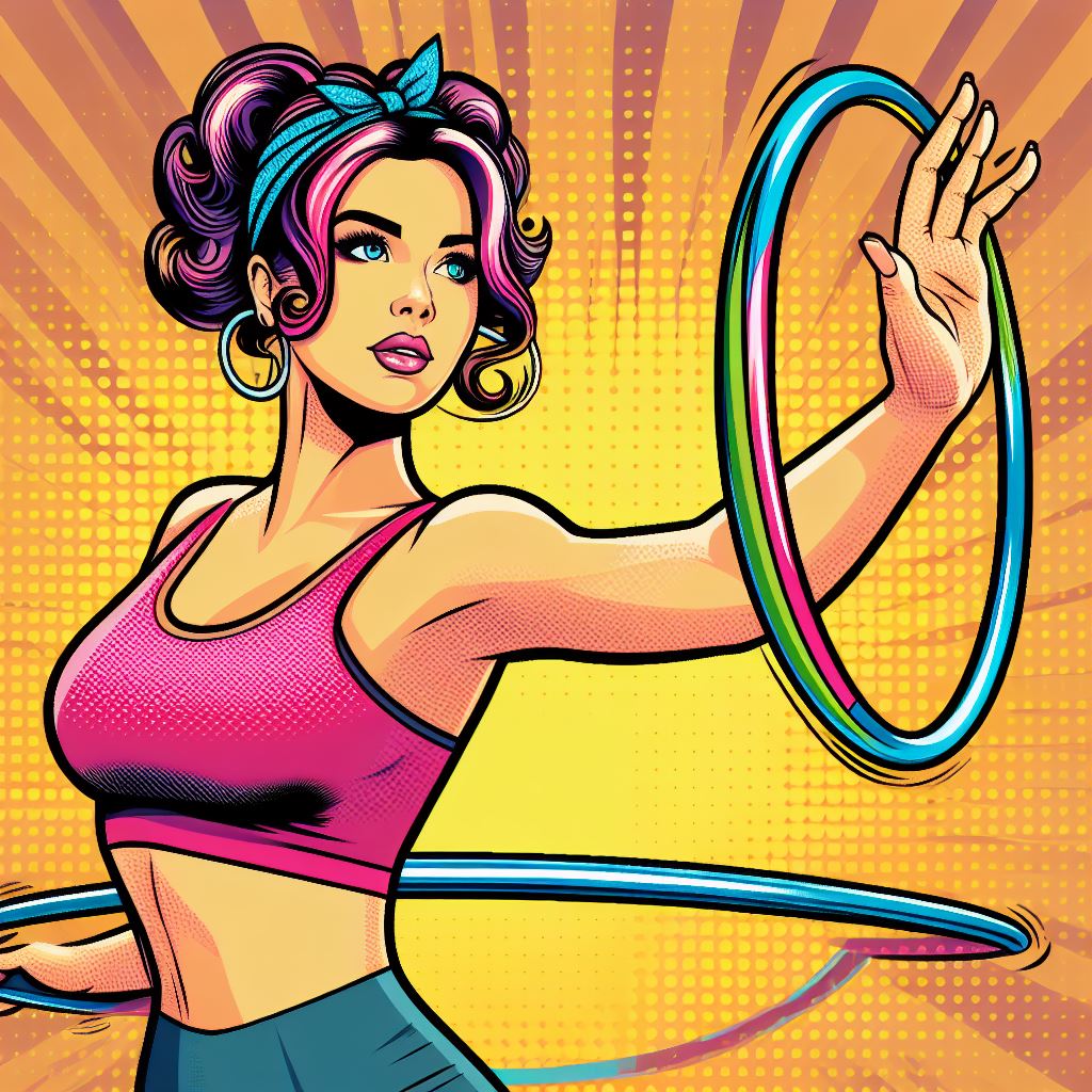 A woman practicing hula hooping - Pop art style
