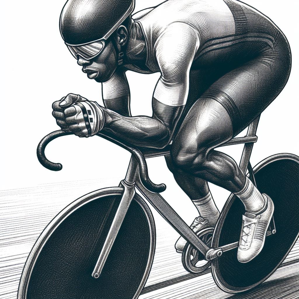 A cyclist racing in a velodrome - Pencil drawing style